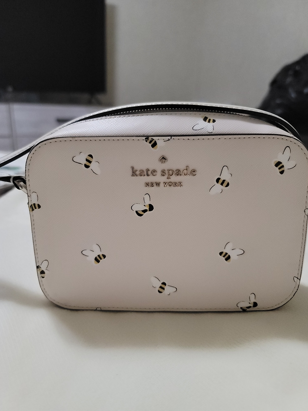 kate spade White Bee Print Saffiano Crossbody